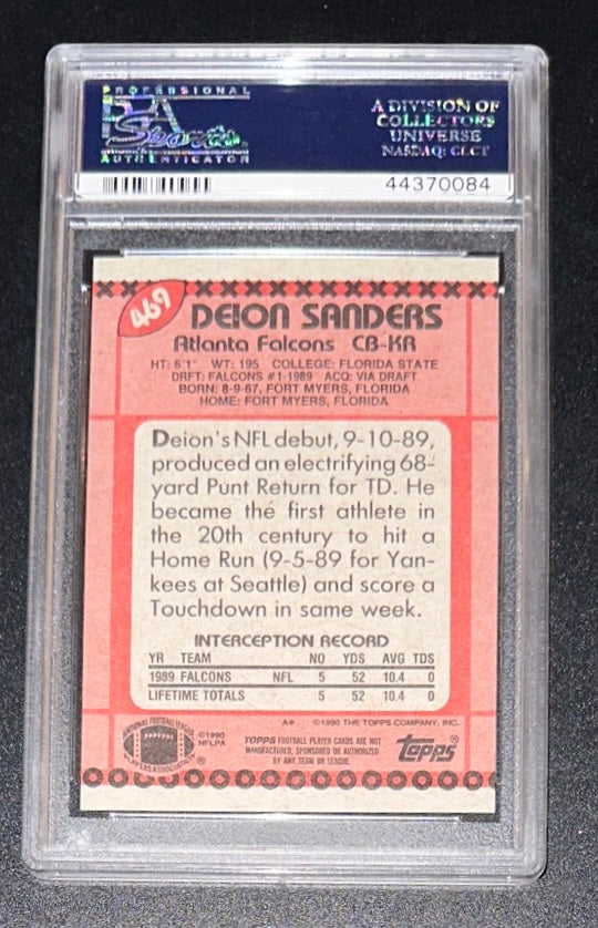 1990 Topps Deion Sanders DISCLAIMER BACK RC # 469 PSA 10 GEM MINT - POP 24