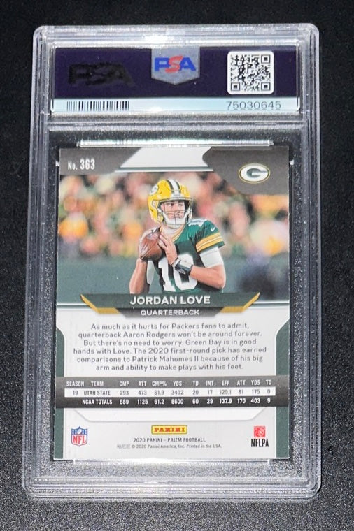 2020 Panini Prizm Jordan Love SP Negative Gold Ink On-Card Auto RC Rookie #363 PSA / DNA