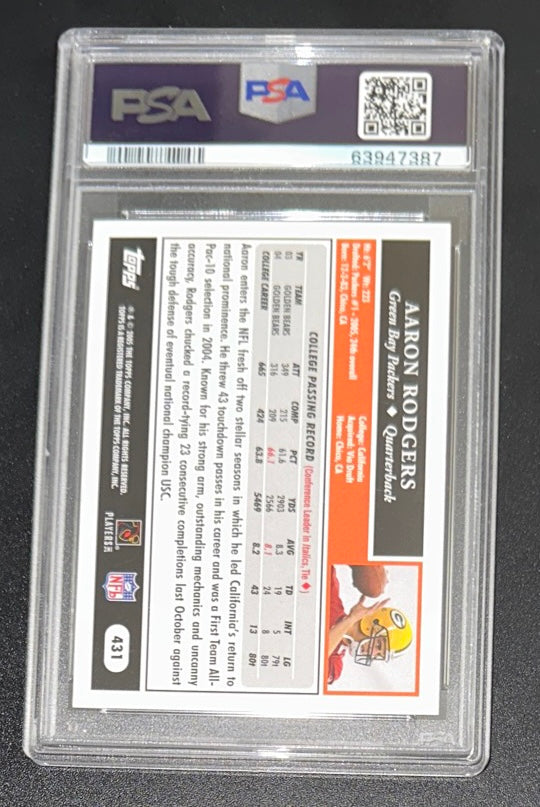 2005 Topps Aaron Rodgers RC Rookie # 431 PSA 9 MINT