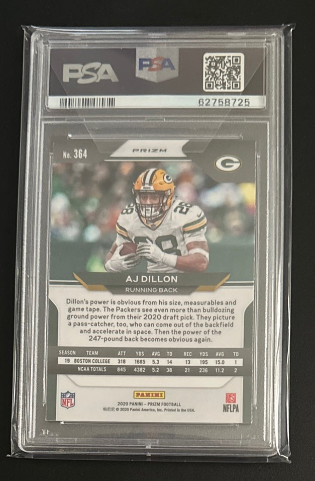 2020 Panini Prizm AJ Dillon Red White & Blue Prizm RC Rookie #364 PSA 10 GEM MINT