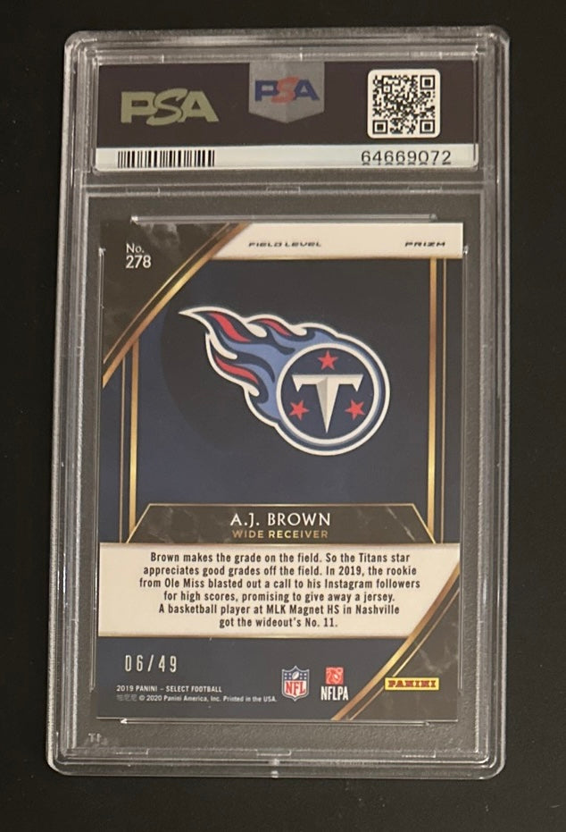 2019 Panini Select AJ Brown Red Prizm /50 RC Rookie #278 PSA 10 GEM MINT - POP 8