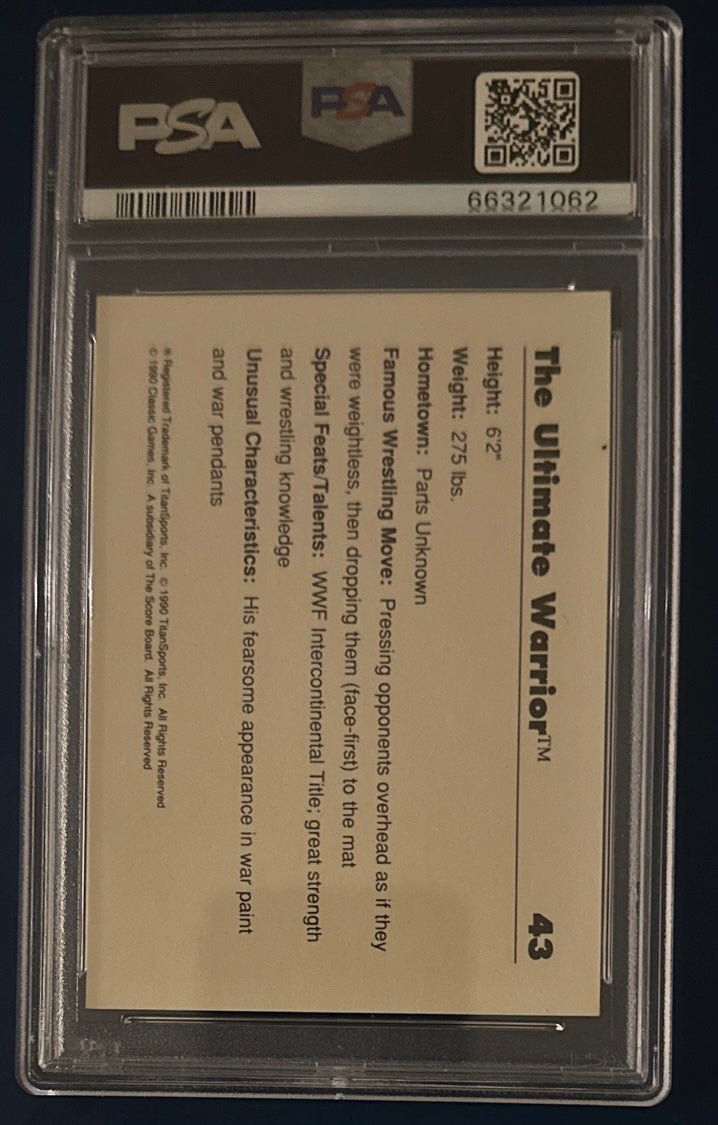 1990 Clasic WWF Ultimate Warrior RC Rookie # 43 PSA 10 MINT - POP 27
