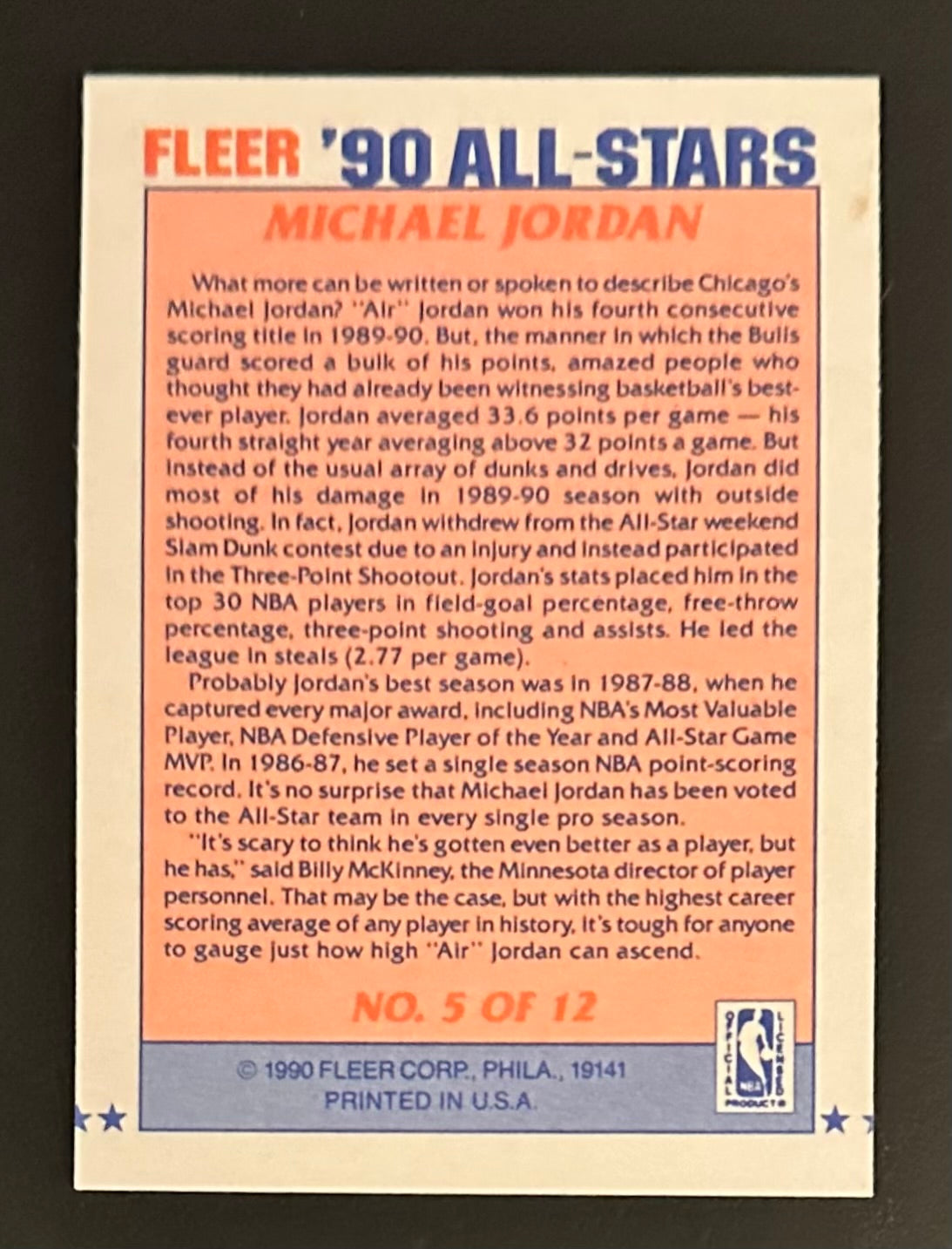 1990 Fleer Michael Jordan All-Stars #5 of 12
