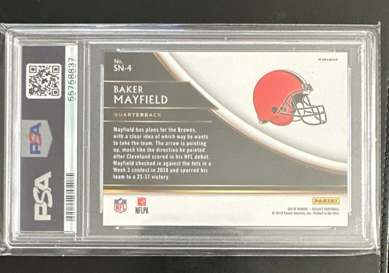 2018 Panini Select Baker Mayfield Snapshots Silver Prizm #SN4 PSA 10 GEM MINT - POP 44