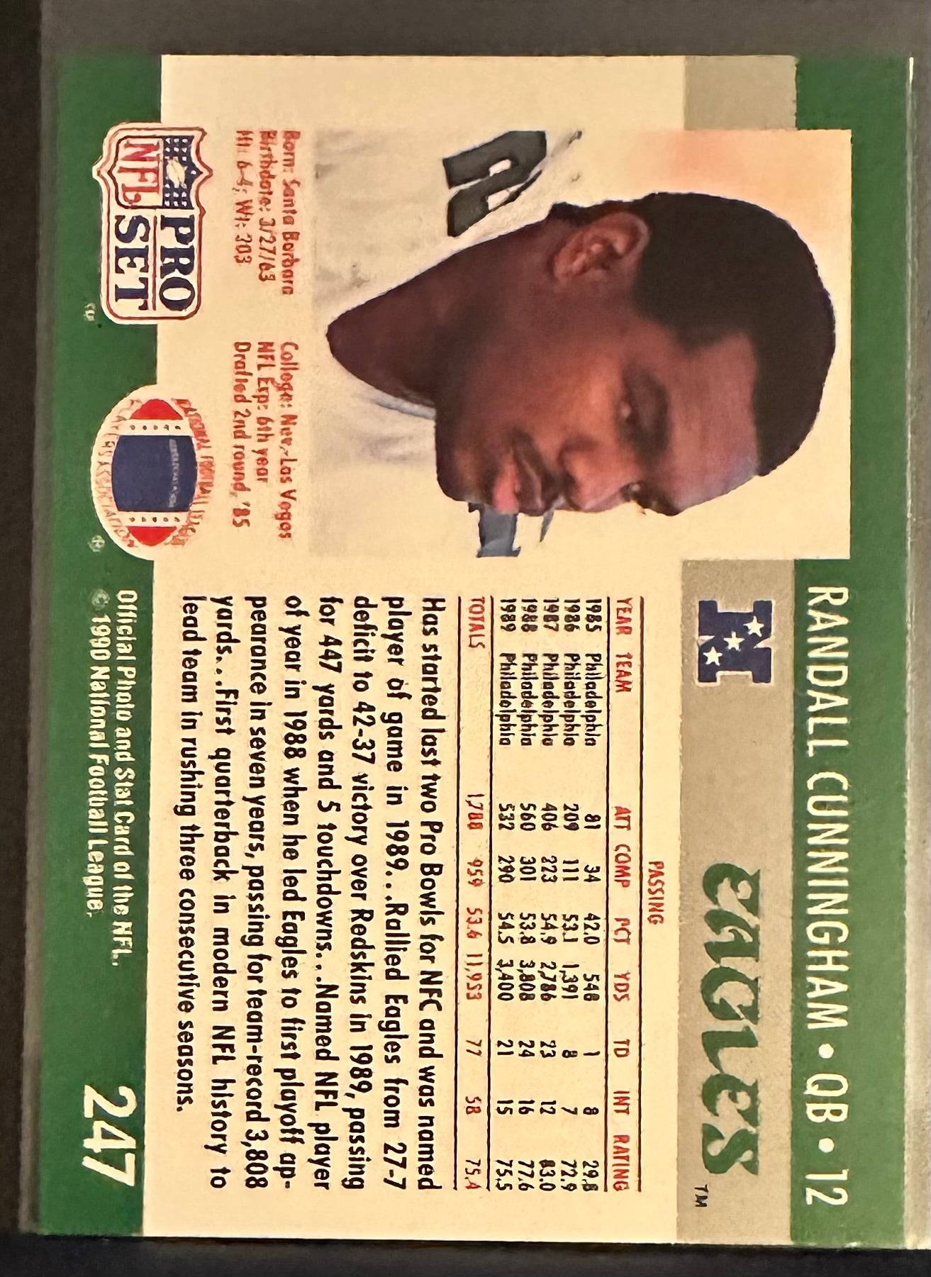 1990 Pro Set Randall Cunningham - MINT - Box Opened on 01.02.24