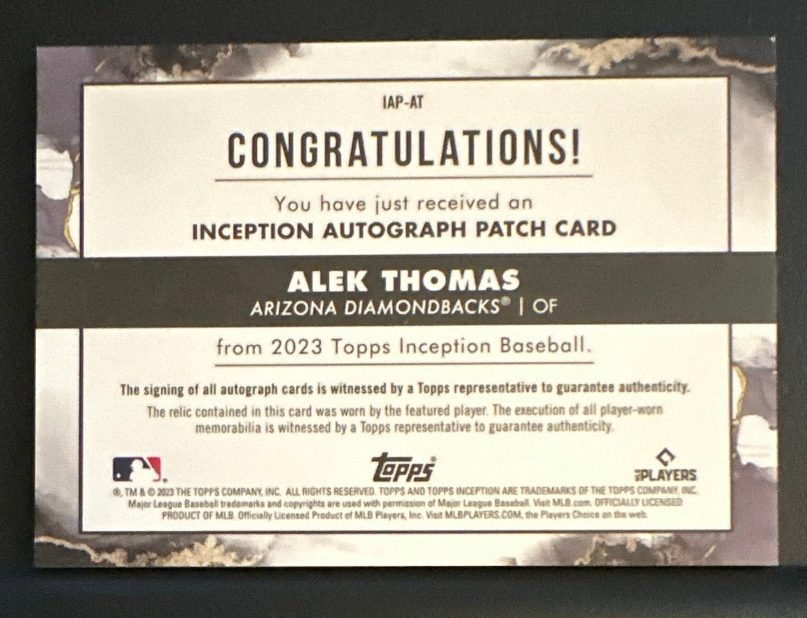 2023 Topps Inception Alek Thomas 3 Color Patch Auto /149 # IAP-AT - PLAYER WORN