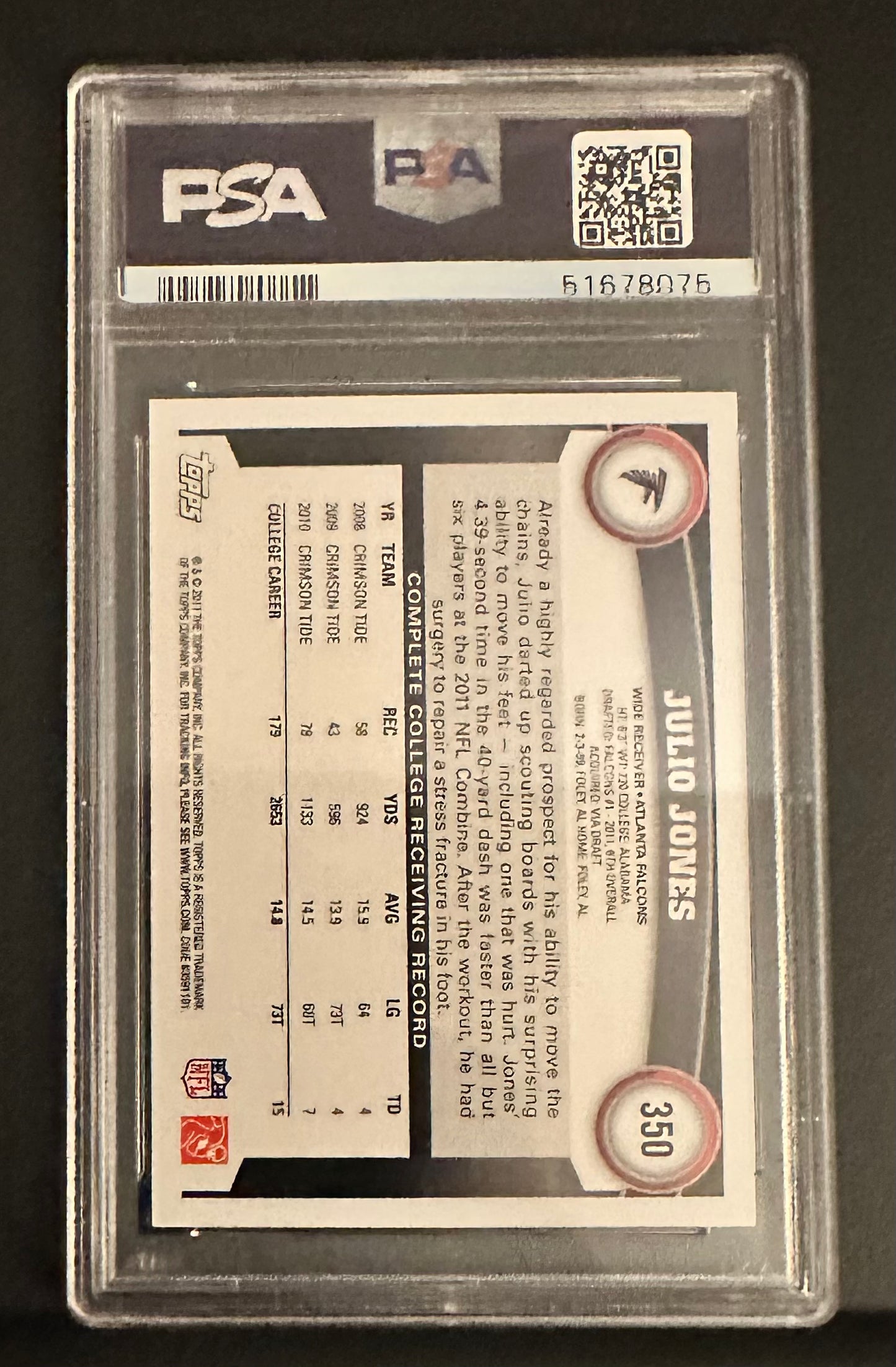 2011 Topps Julio Jones Ball At Chest RC Rookie #350 PSA 10 GEM MINT ki