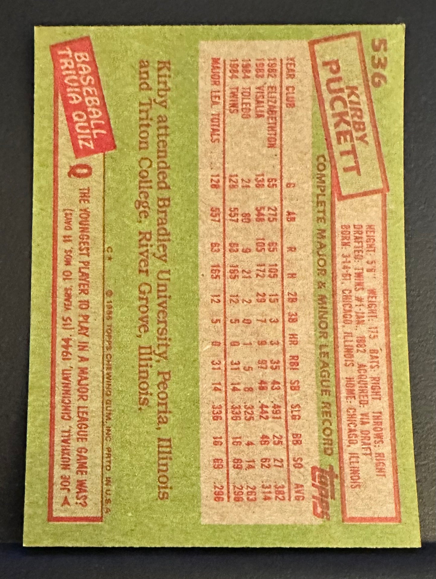 1985 Topps Set-Break #536 Kirby Puckett RC NM-MT OR BETTER