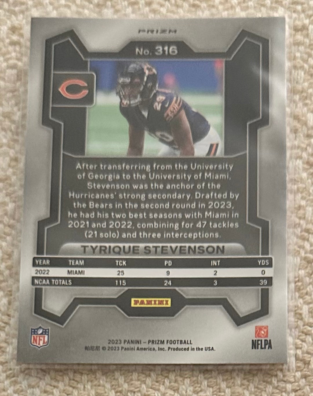 2023 Panini Prizm Tyrian’s Stevenson Disco Prizm RC Rookie # 316 - BEARS