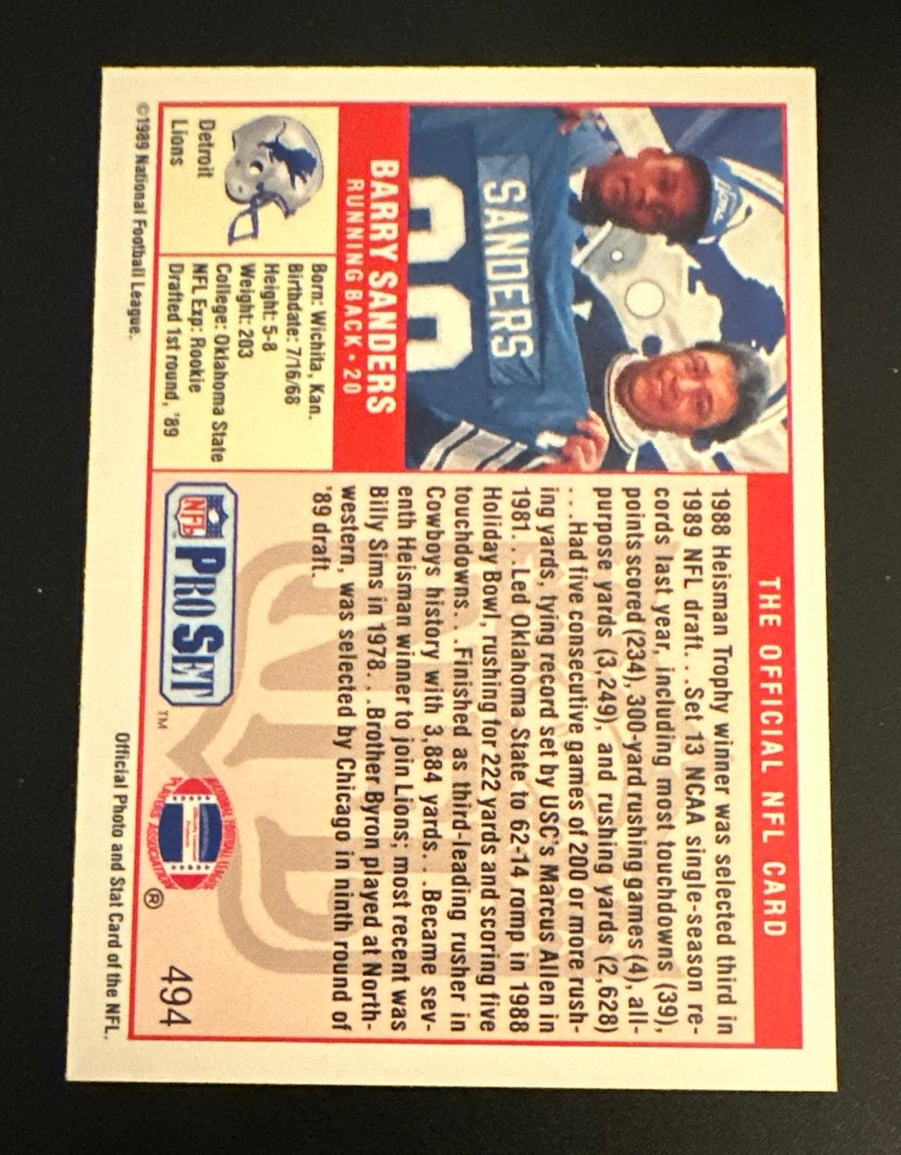 1989 Pro Set Set-Break #494 Barry Sanders NM-MT OR BETTER *4for4 Sports Cards*