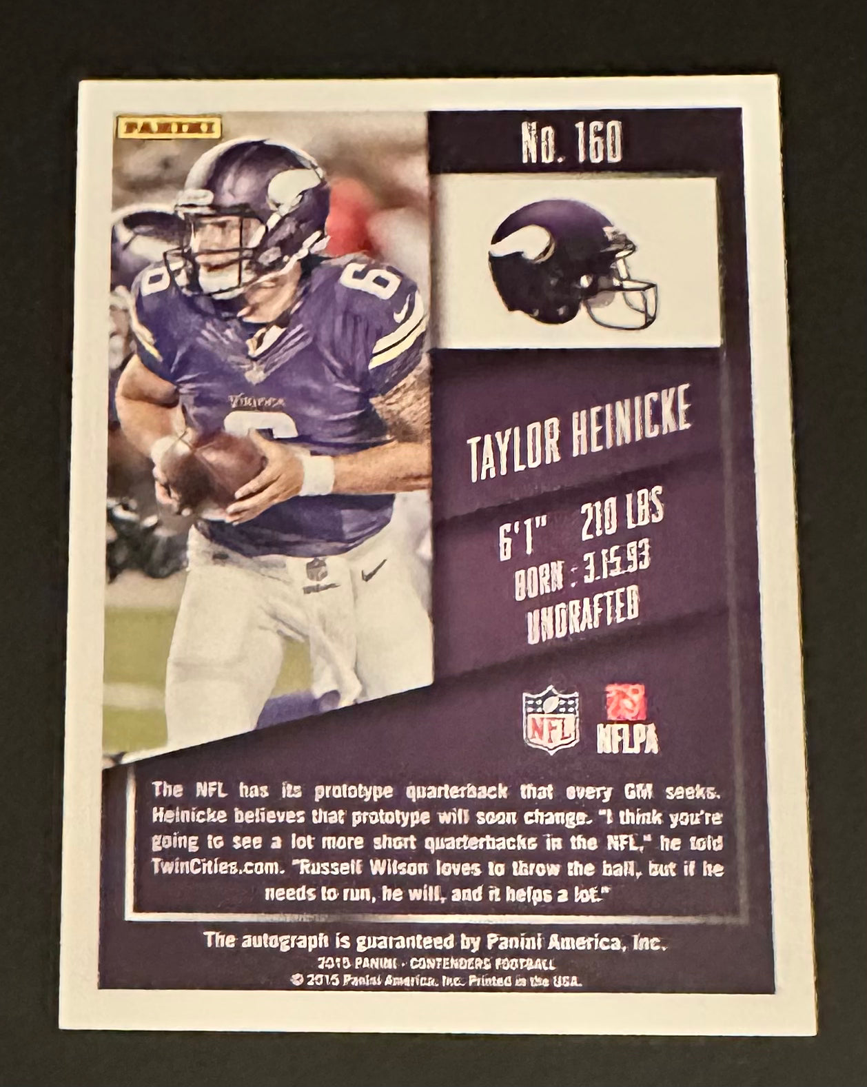 2015 Panini Contenders Taylor Heinicke Rookie Ticket Auto RC #160 - MINT