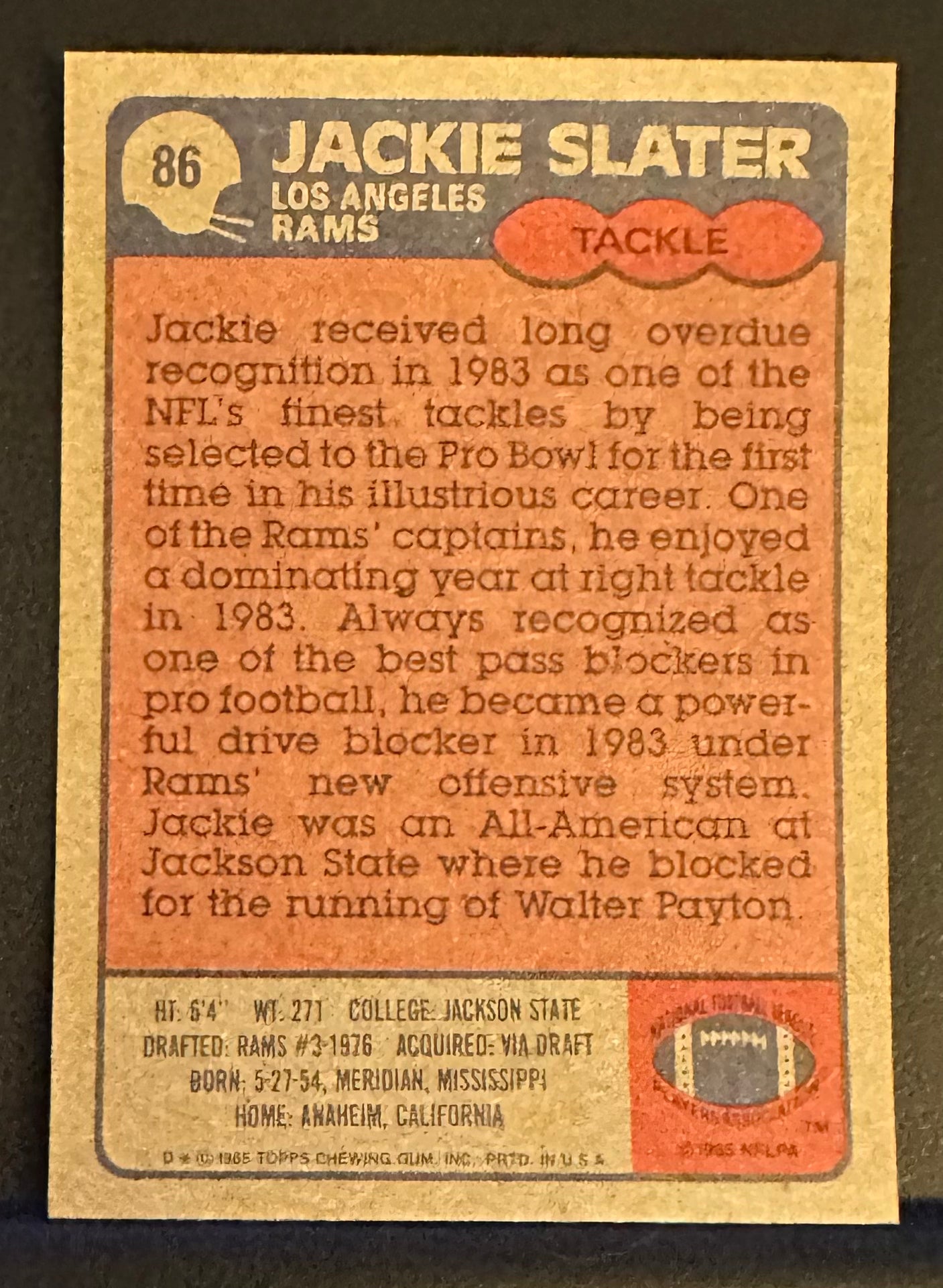 1985 Topps Set-Break # 86 Jackie Slater - NM-MINT