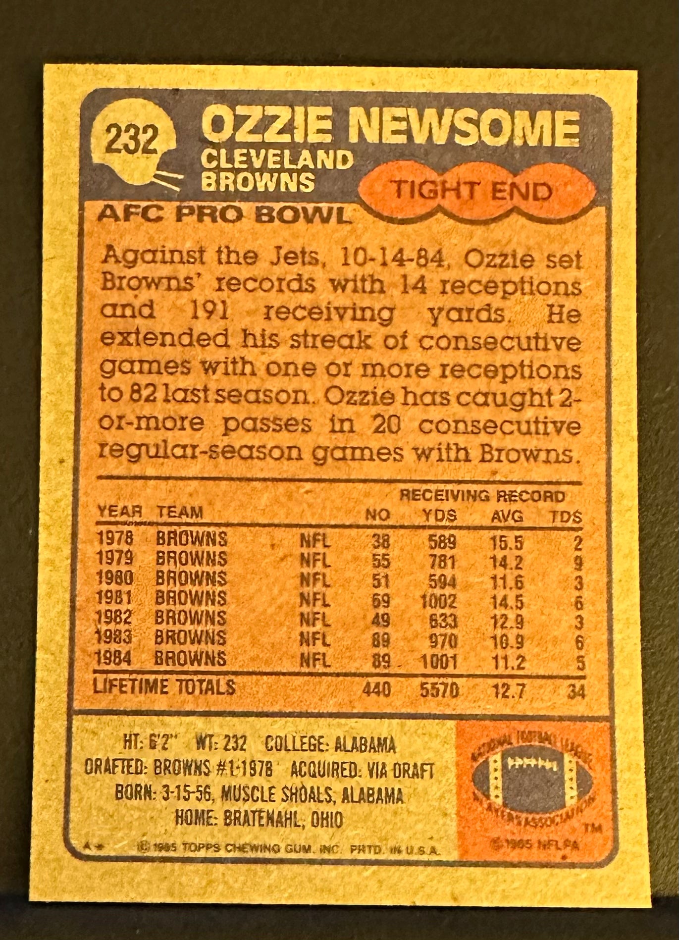 1985 Topps Set-Break # 232 Ozzie Newsome - NM-MT