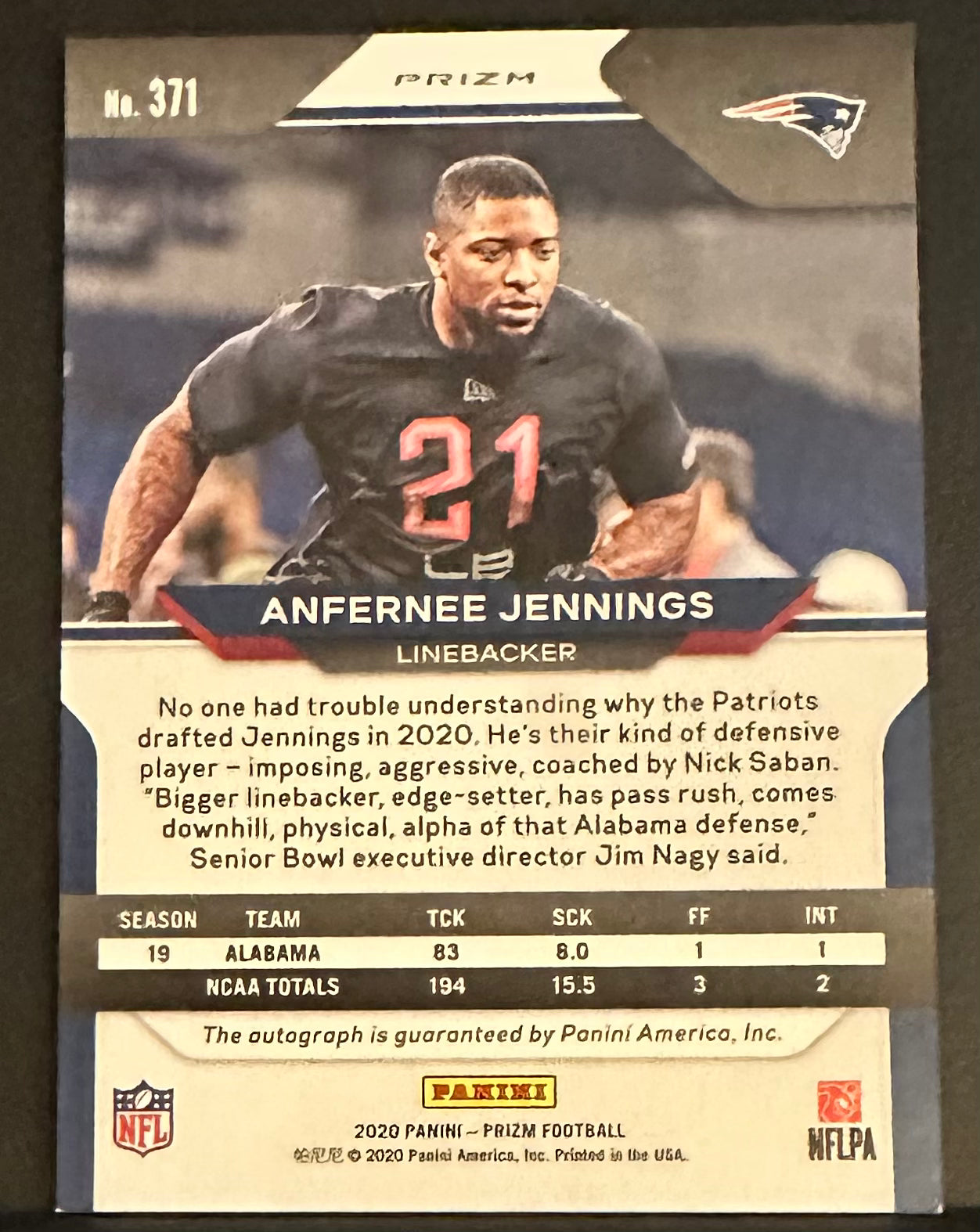 2020 Panini Prizm Anfernee Jennings Neon Green Pulsar Auto RC Rookie #371 - MINT - Patriots
