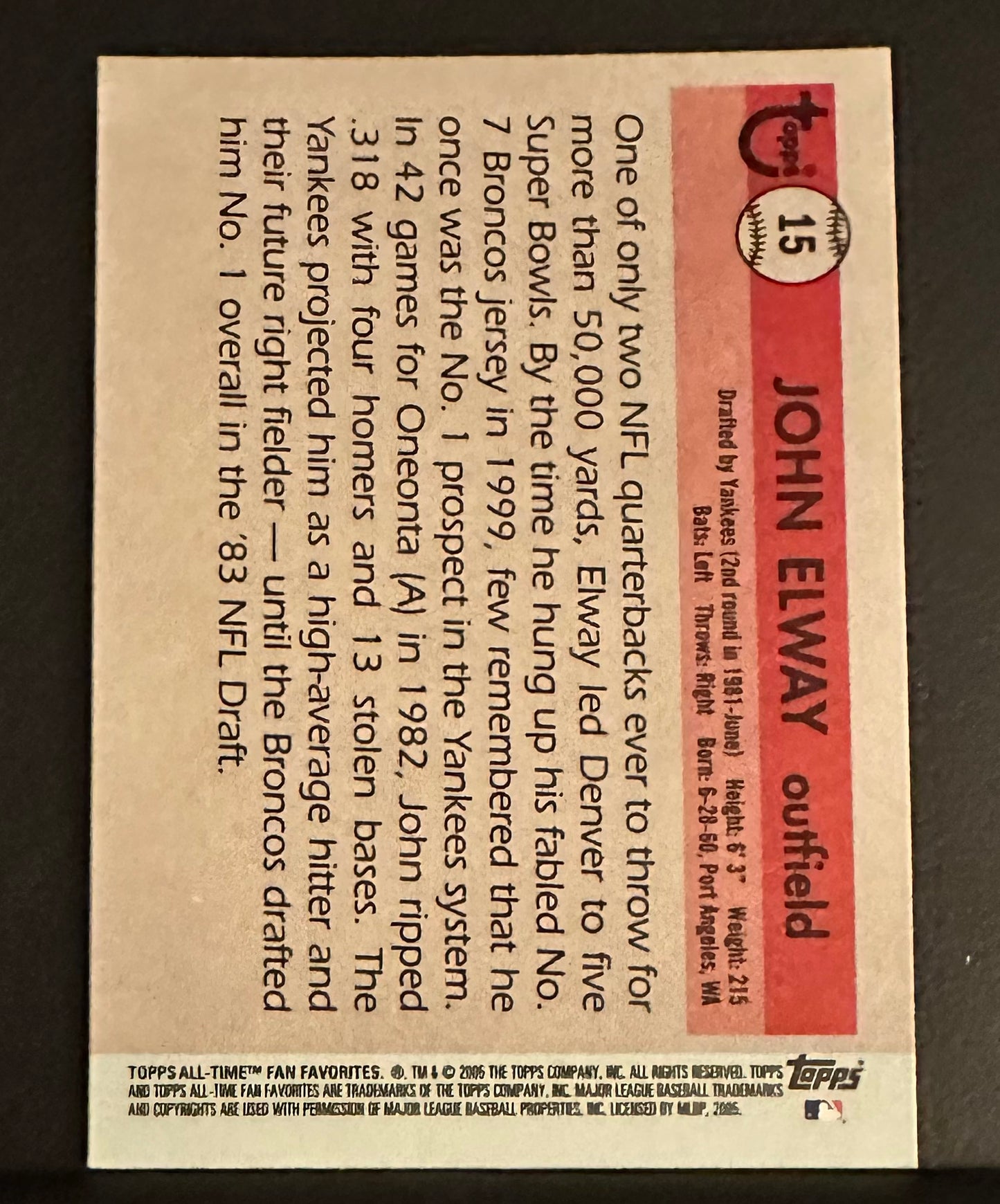 2005 Topps Baseball John Elway All-Time Fan Favorites # 15