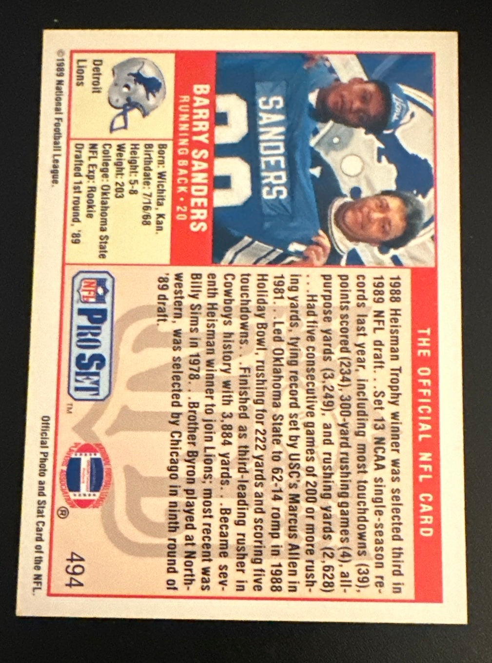 1989 Pro Set Set-Break #494 Barry Sanders NM-MT OR BETTER *4for4 Sports Cards*