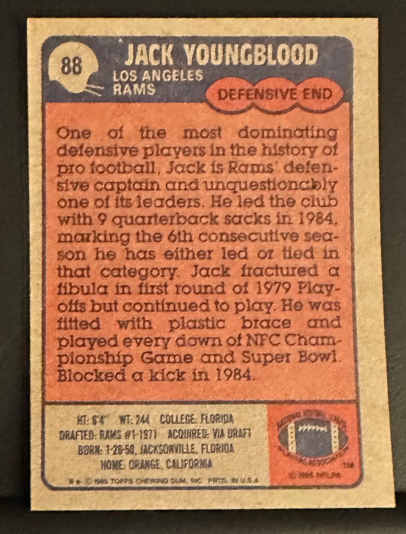 1985 Topps Set-Break # 88 Jack Youngblood - NM-MINT