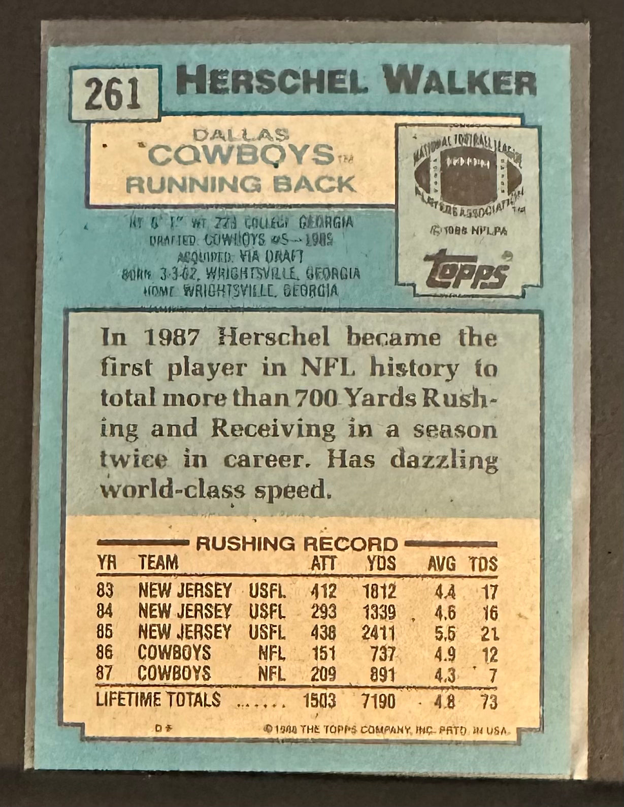 1988 Topps Herschel Walker # 261 - MINT - Box Opened on 12.30.23