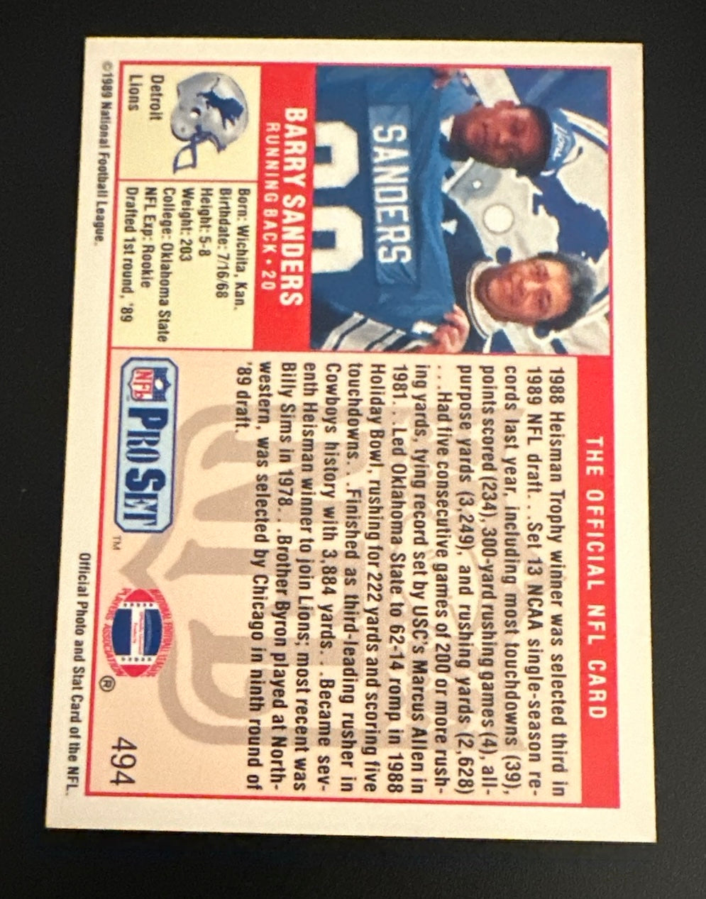 1989 Pro Set Set-Break #494 Barry Sanders NM-MT OR BETTER