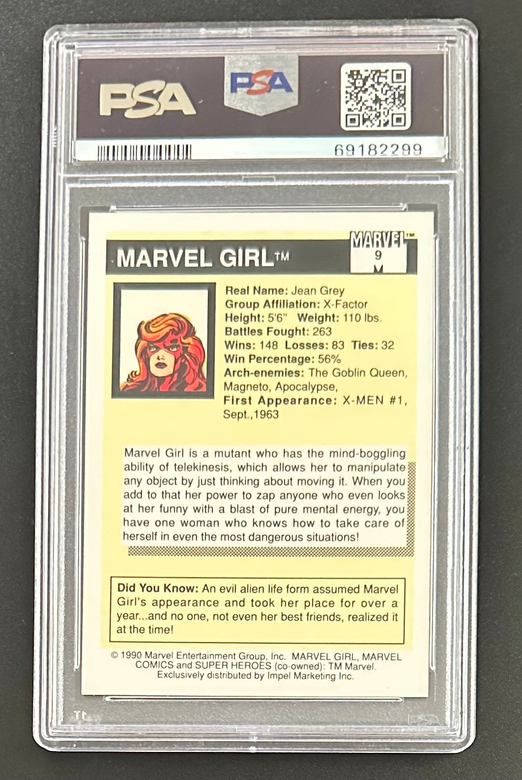 1990 Impel Marvel Universe MARVEL GIRL #9 PSA 8 NM-MINT