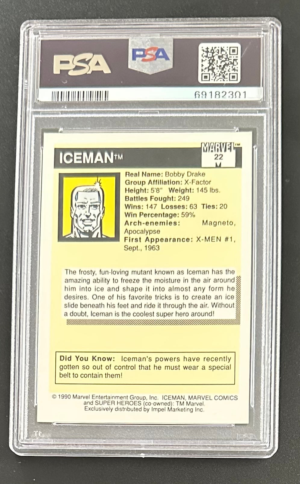1990 Impel Marvel Universe ICEMAN #22 PSA 8 NM-MINT