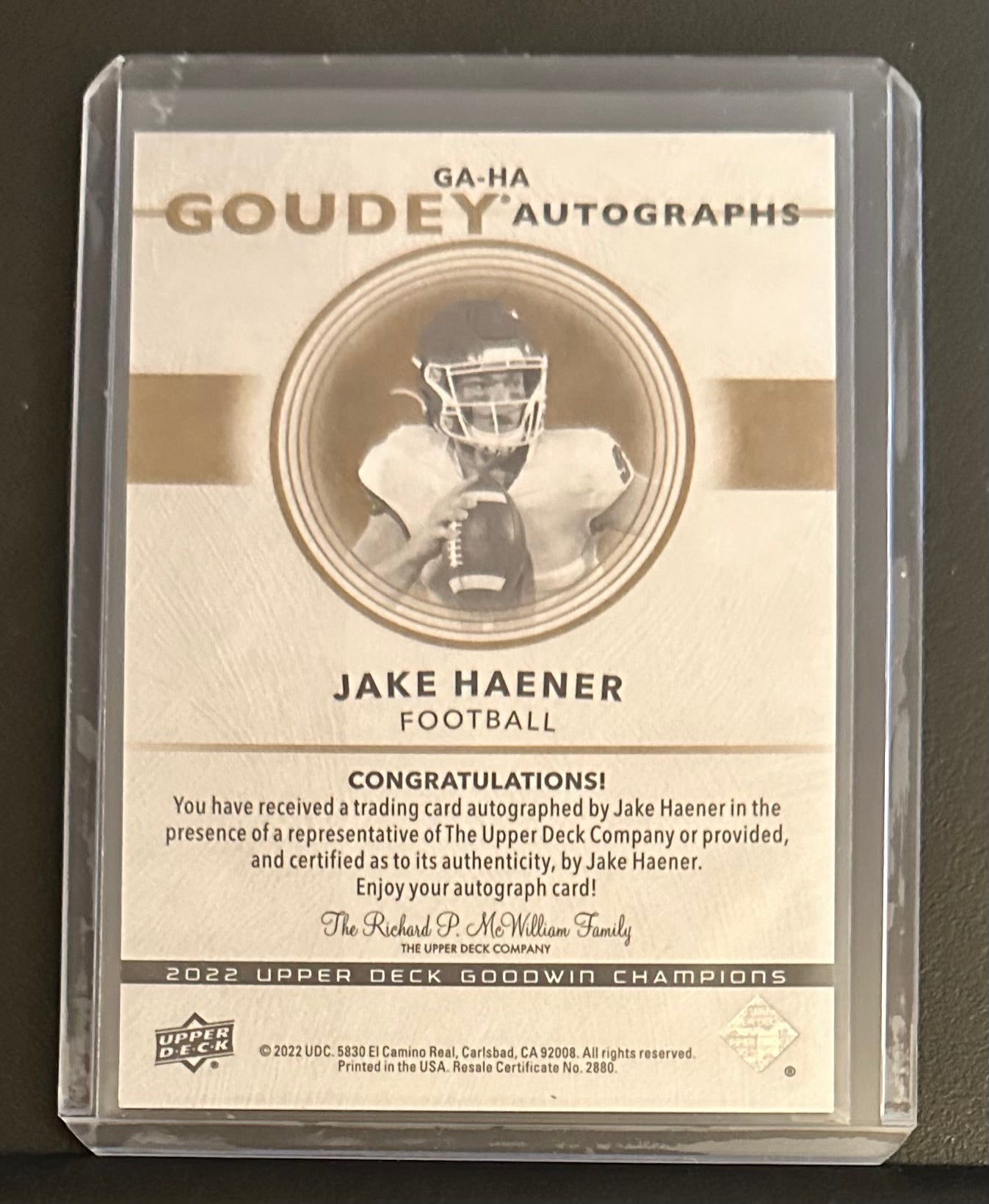 2022 Upper Deck Goodwin Champions Jake Haener Goudey Autographs Auto RC Rookie #GA-HA - MINT