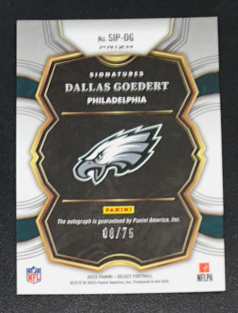 2022 Panini Select Dallas Goedert Blue Prizm Auto /75 #SIP-DG