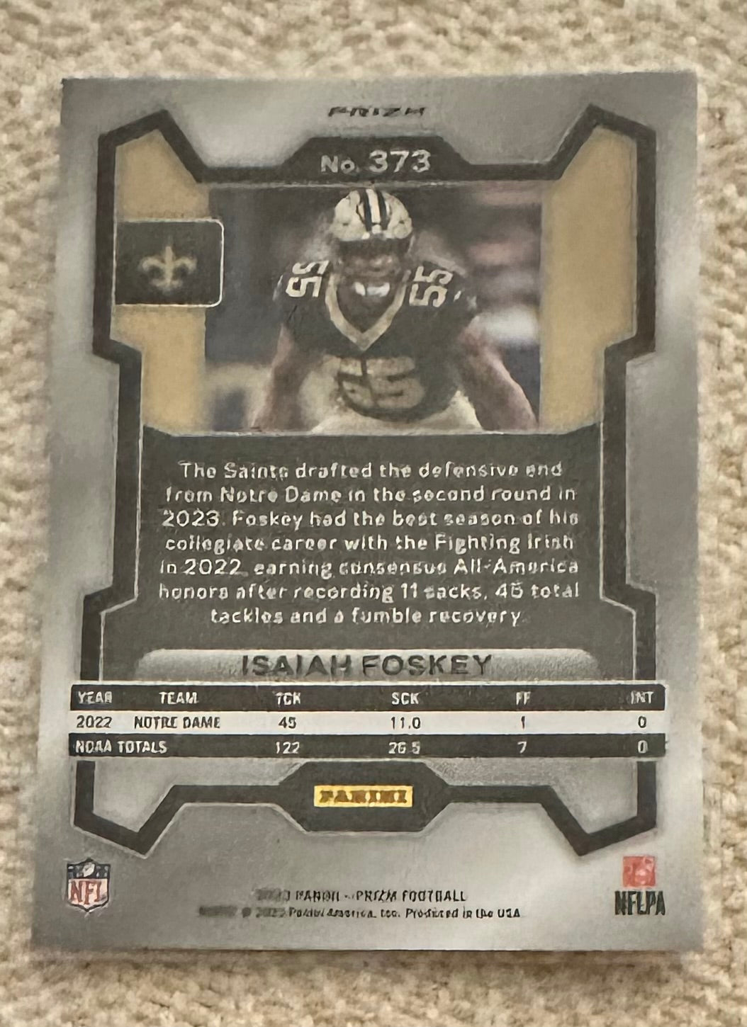 2023 Panini Prizm Isaiah Foskey Disco Prizm RC Rookie # 373 - SAINTS