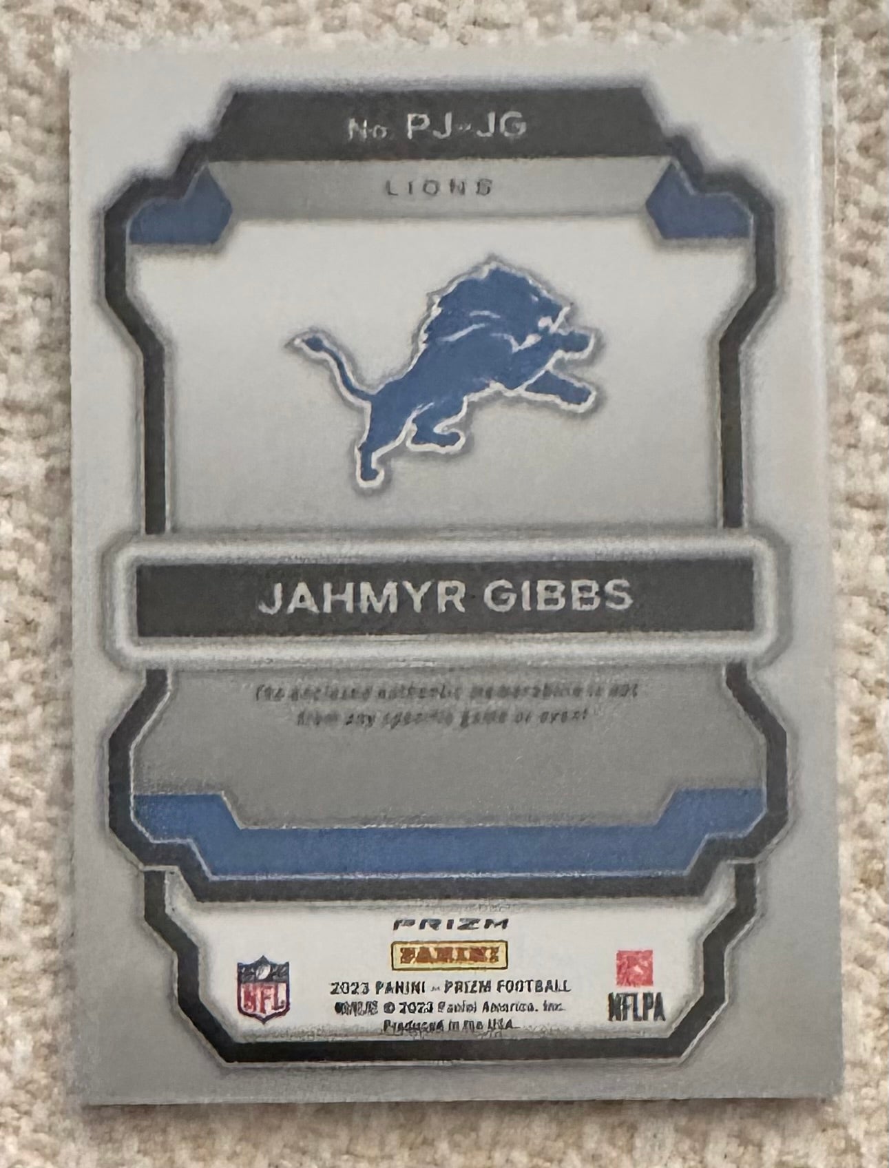 2023 Panini Prizm Jahmyr Gibbs Pink Prizm Premier Jerseys RC Rookie # PJ-JG - DETROIT LIONS