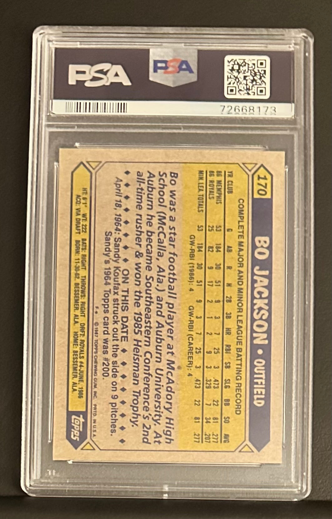 1987 Topps Bo Jackson Future Stars RC Rookie # 110 PSA 8 NM-MT