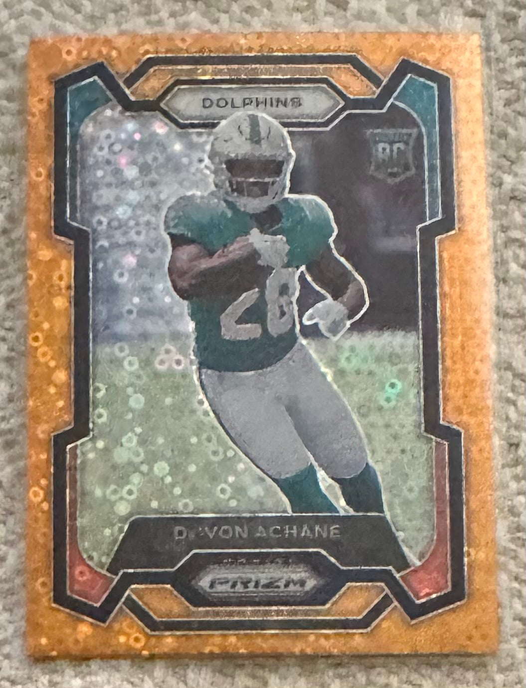 2023 Panini Prizm DeVon Achane Disco Prizm RC Rookie # 365 - DOLPHINS