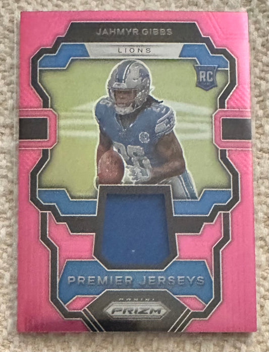 2023 Panini Prizm Jahmyr Gibbs Pink Prizm Premier Jerseys RC Rookie # PJ-JG - DETROIT LIONS