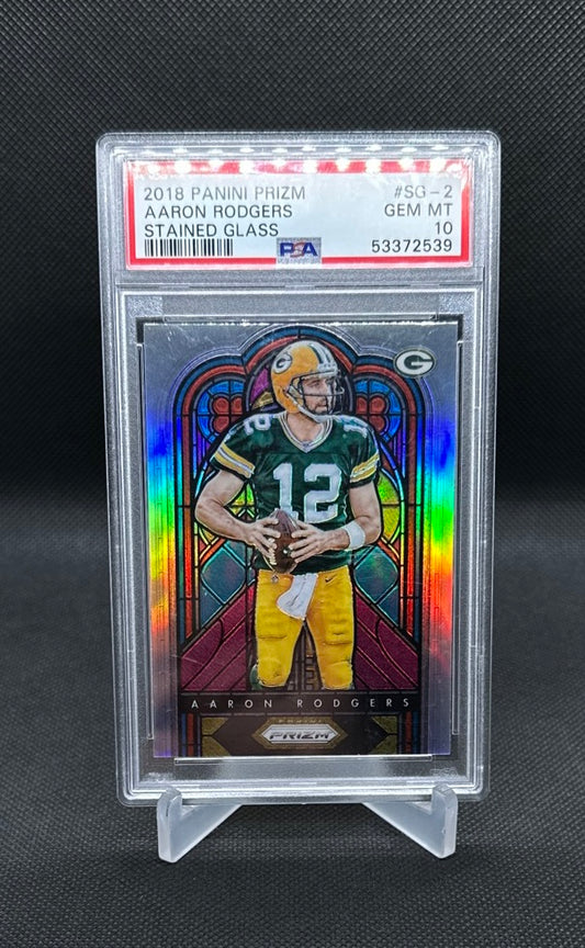 2018 Panini Prizm Aaron Rodgers STAINED GLASS #SG-2 PSA 10 GEM MINT - POP 27