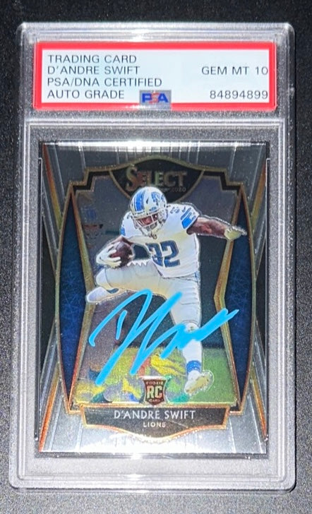 2020 Panini Select D’Andre Swift Light Blue Color-Match On-Card Auto RC Rookie #151 PSA / DNA 10 GEM MINT