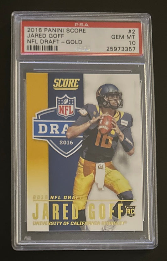 2016 Panini Score Jared Goff NFL Draft-GOLD RC Rookie #2 PSA 10 GEM MINT