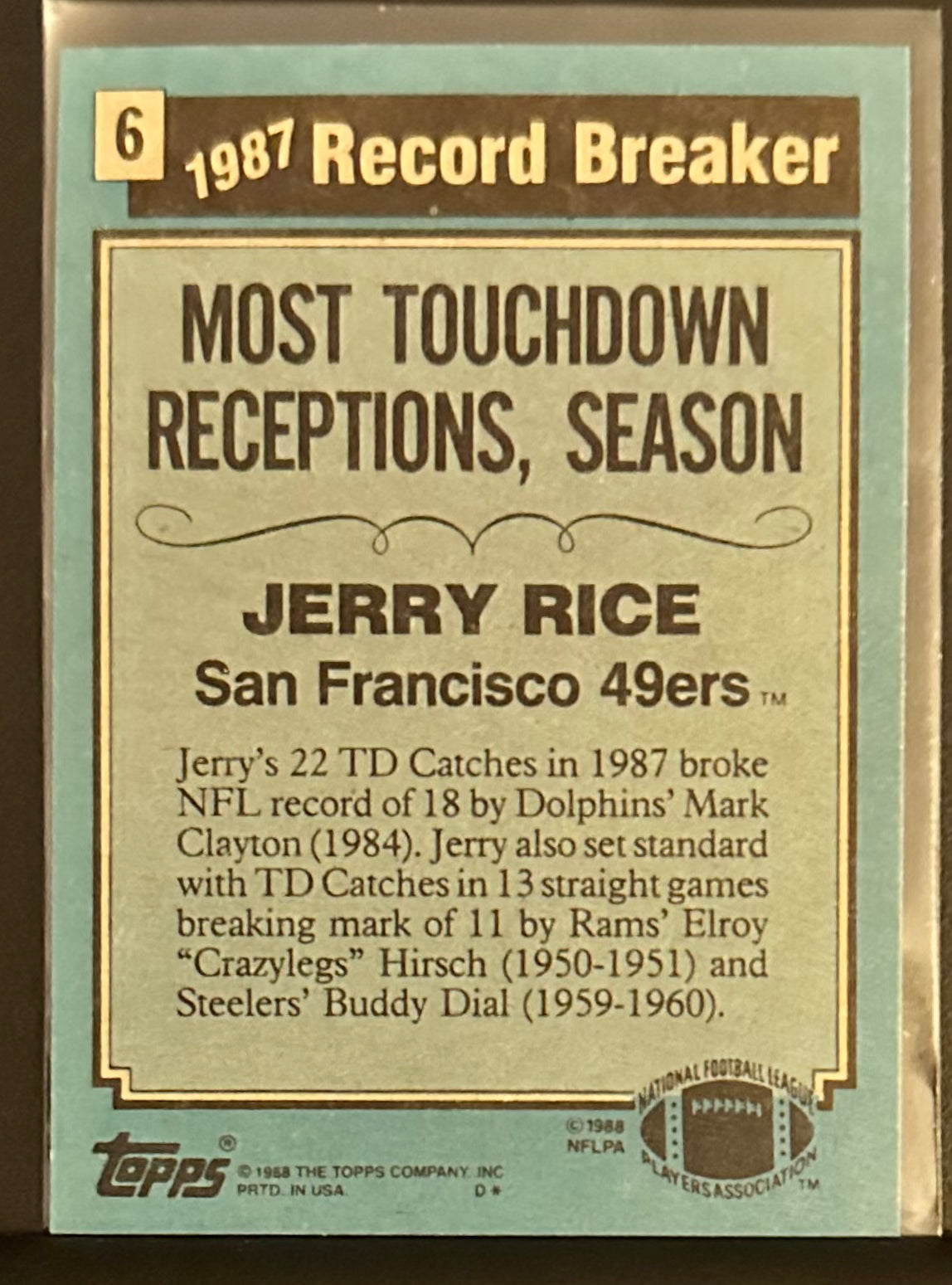 1988 Topps Jerry Rice Record Breaker # 6 - MINT - Box Opened 12.30.23