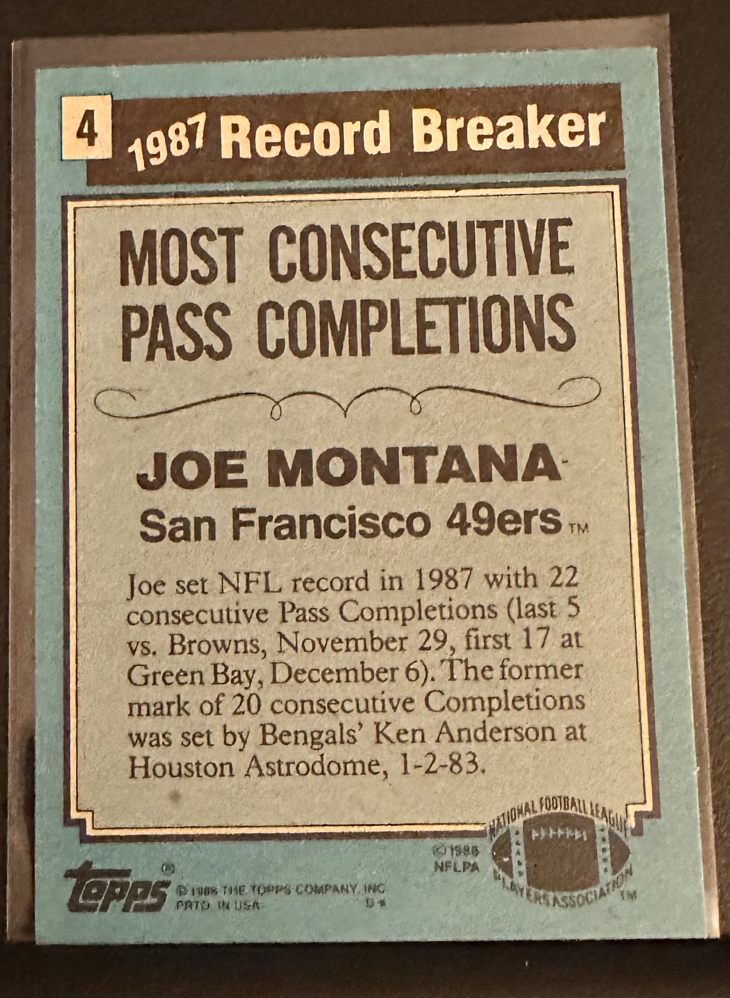 1988 Topps Joe Montana Record Breaker # 4 - MINT - Box Opened 12.30.23