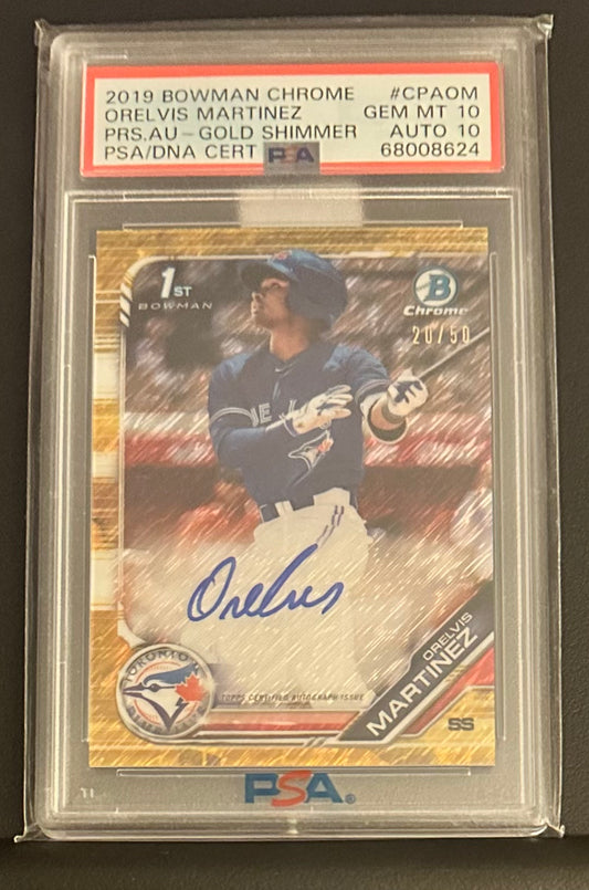 2019 Bowman Chrome Orelvis Martinez Gold Shimmer Auto /50 #CPAOM PSA 10 GEM MINT / PSA DNA Cert Auto 10