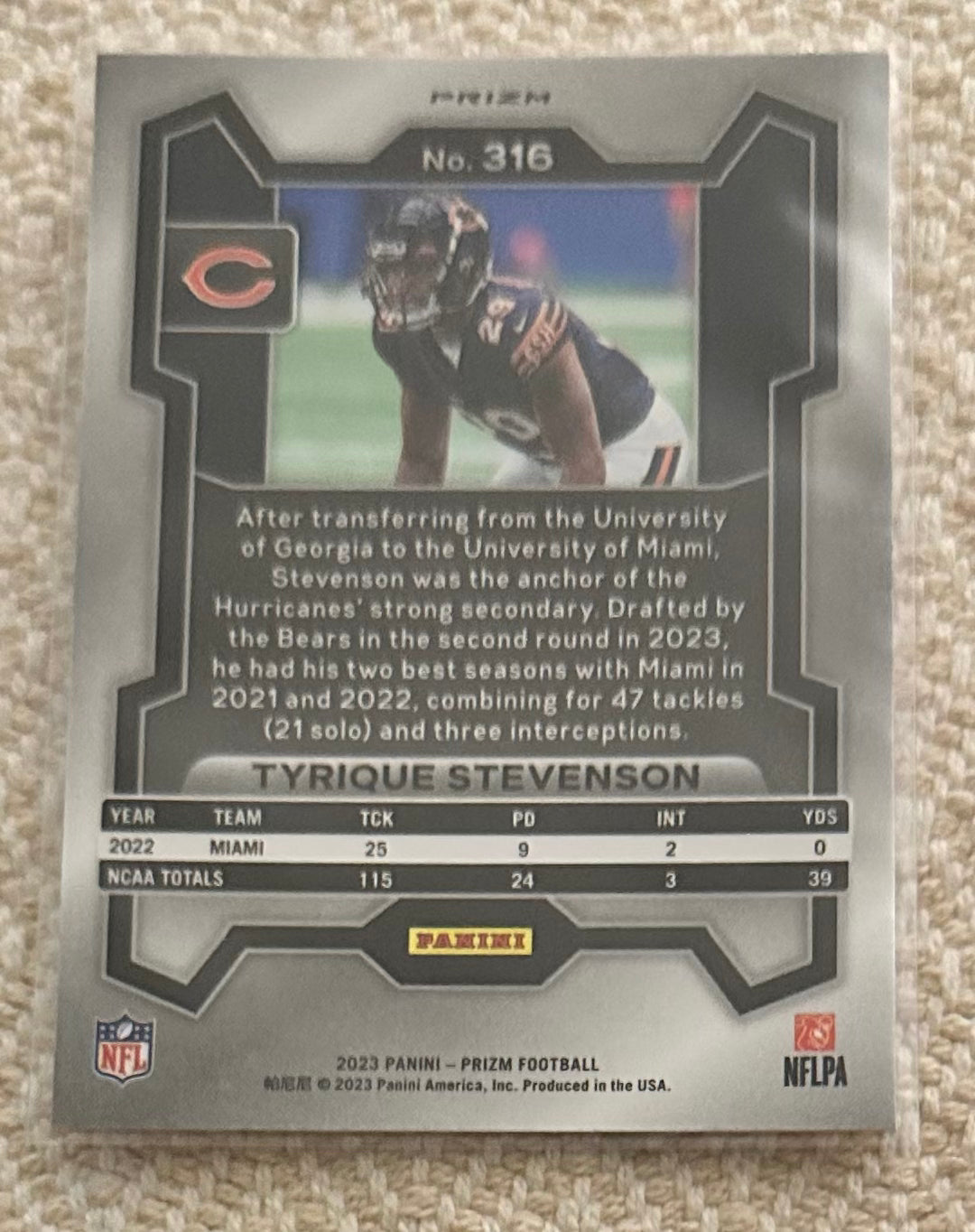 2023 Panini Prizm Tyrian’s Stevenson Disco Prizm RC Rookie # 316 - BEARS