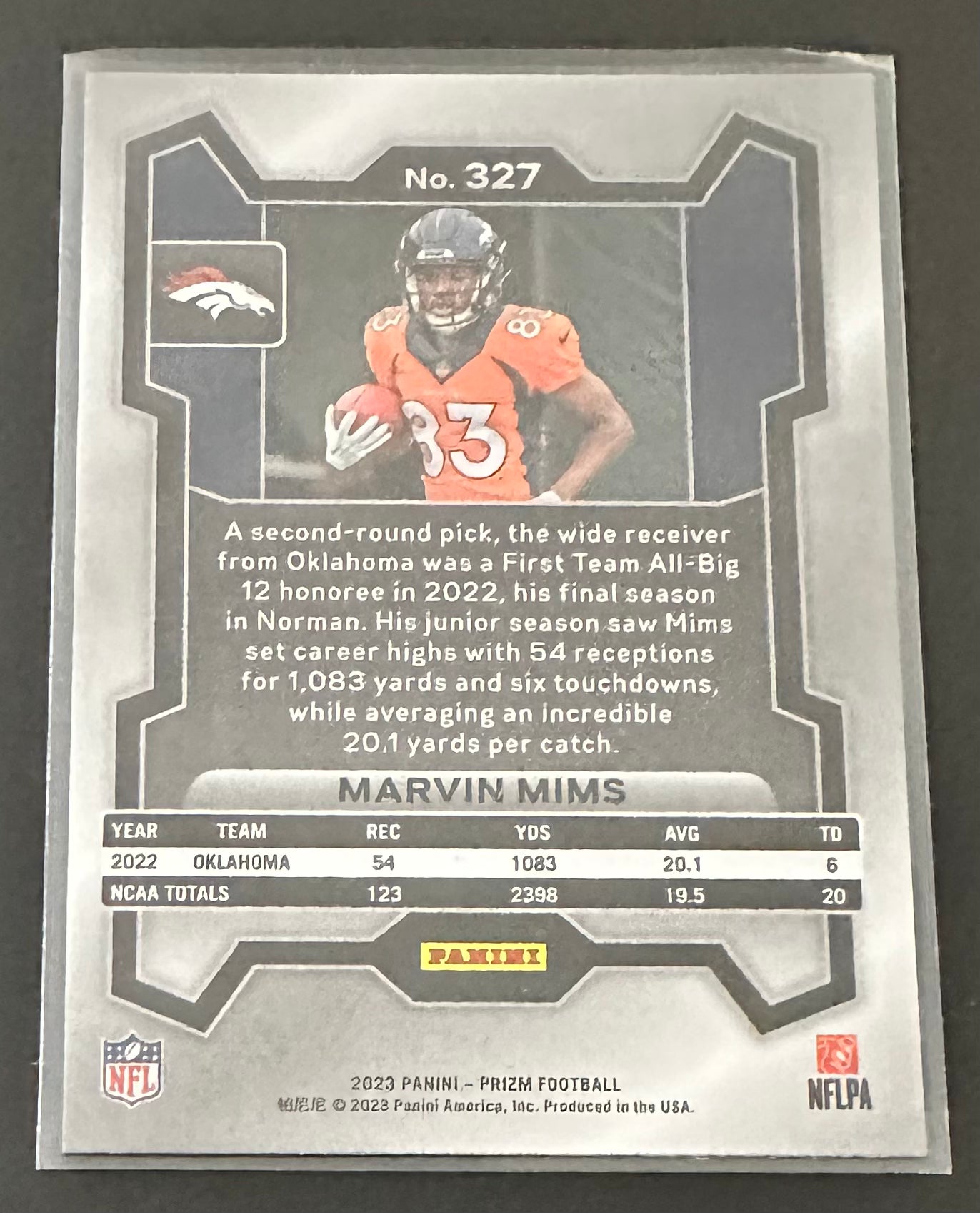 2023 Panini Prizm Marvin Mims RC Rookie # 327 - BRONCOS