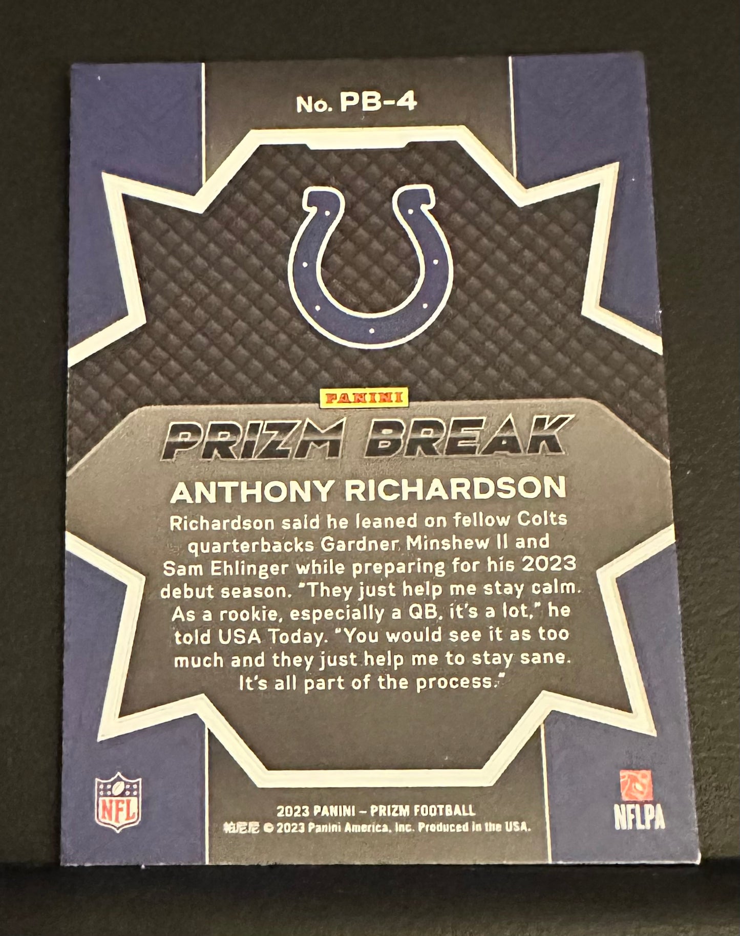 2023 Panini Prizm Anthony Richardson Prizm Break RC Rookie Insert #PB-4 CENTERED