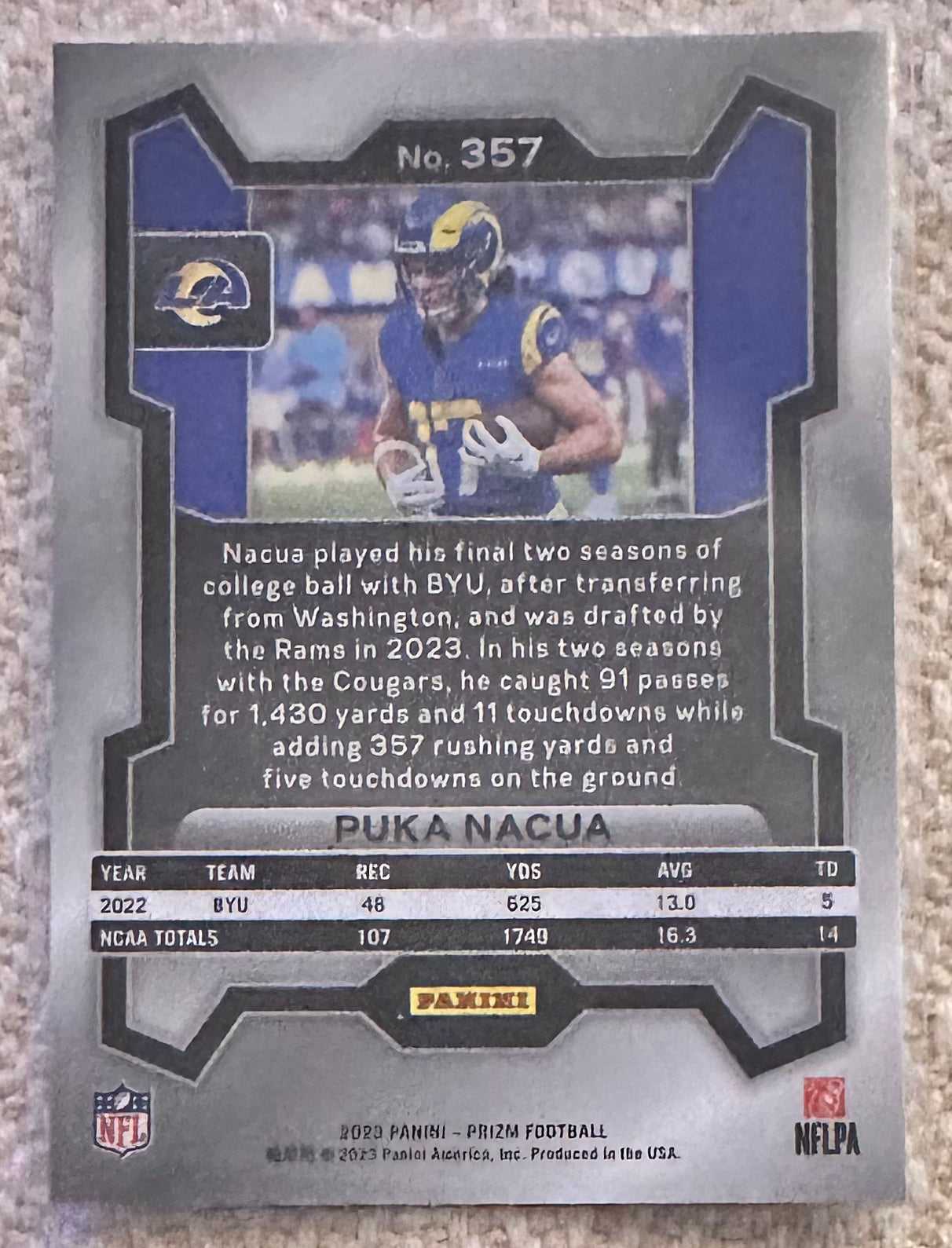 2023 Panini Prizm Puca Nacua RC Rookie # 357 - LA RAMS