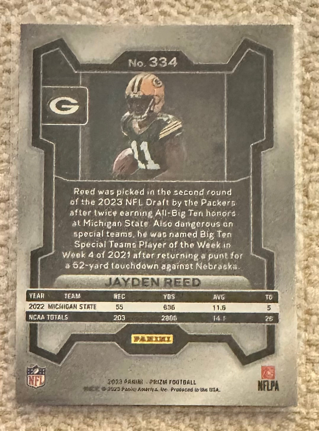 2023 Panini Prizm Jayden Reed RC Rookie # 334 - PACKERS