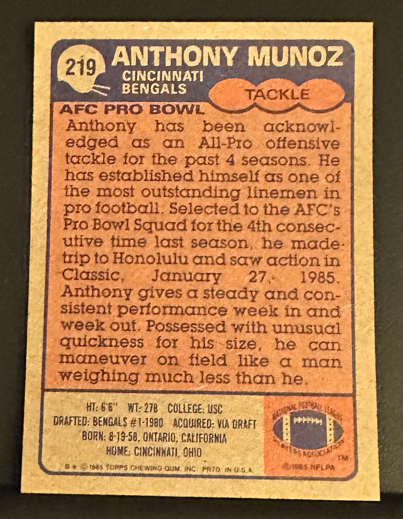 1985 Topps Set-Break # 219 Anthony Munoz - NM-MT