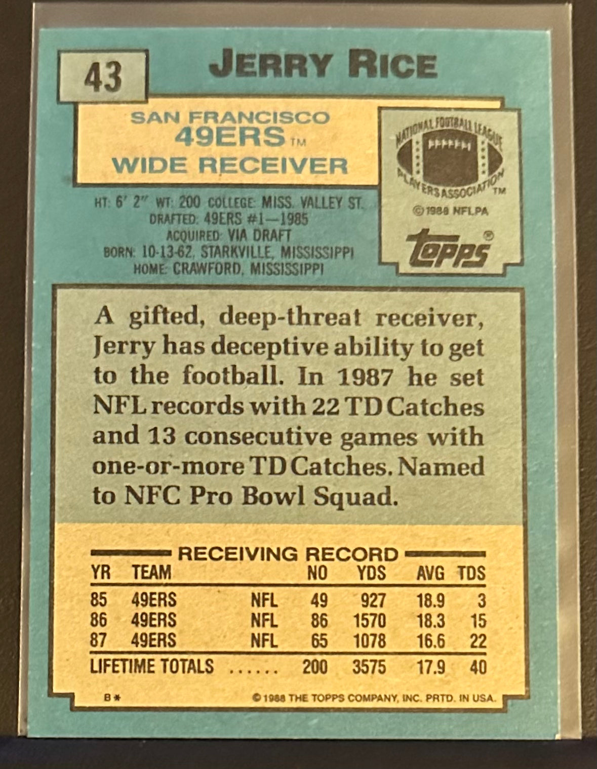 1988 Topps Jerry Rice # 43 - MINT - Box Opened 12.30.23