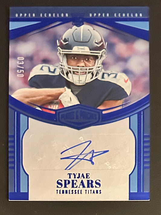 2023 Panini Plates & Patches Tyjae Spears Upper Echelon Auto /50 RC Rookie #UE-17