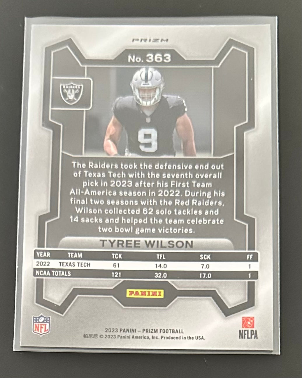 2023 Panini Prizm Tyree Silver Prizm RC Rookie # 363 - VEGAS RAIDERS