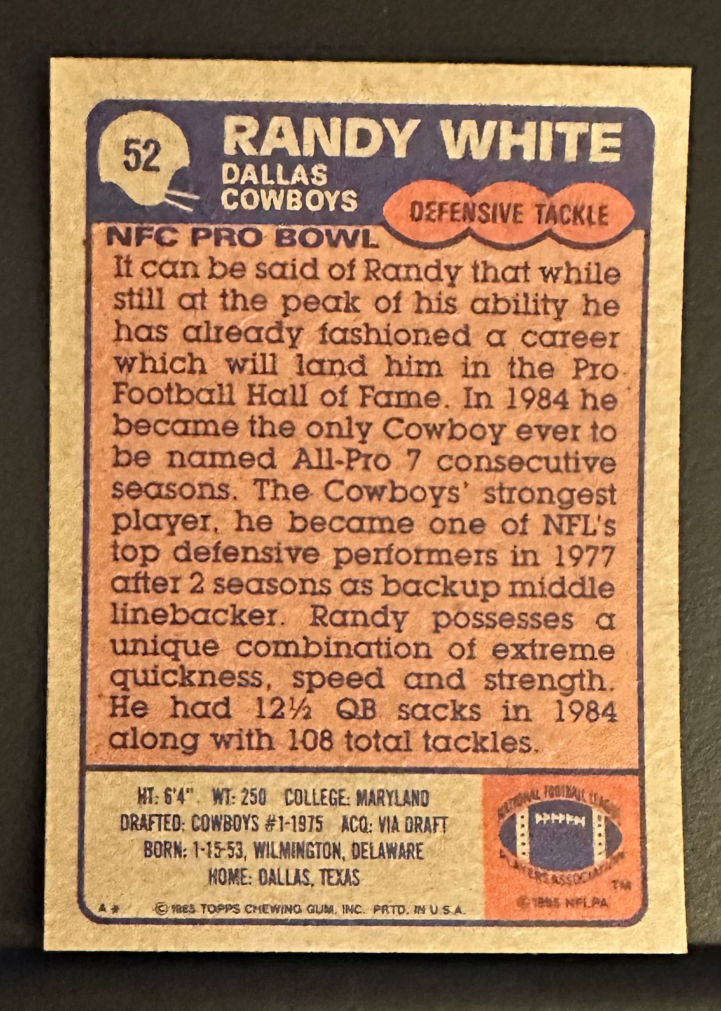 1985 Topps Set-Break # 52 Randy White - NM-MINT