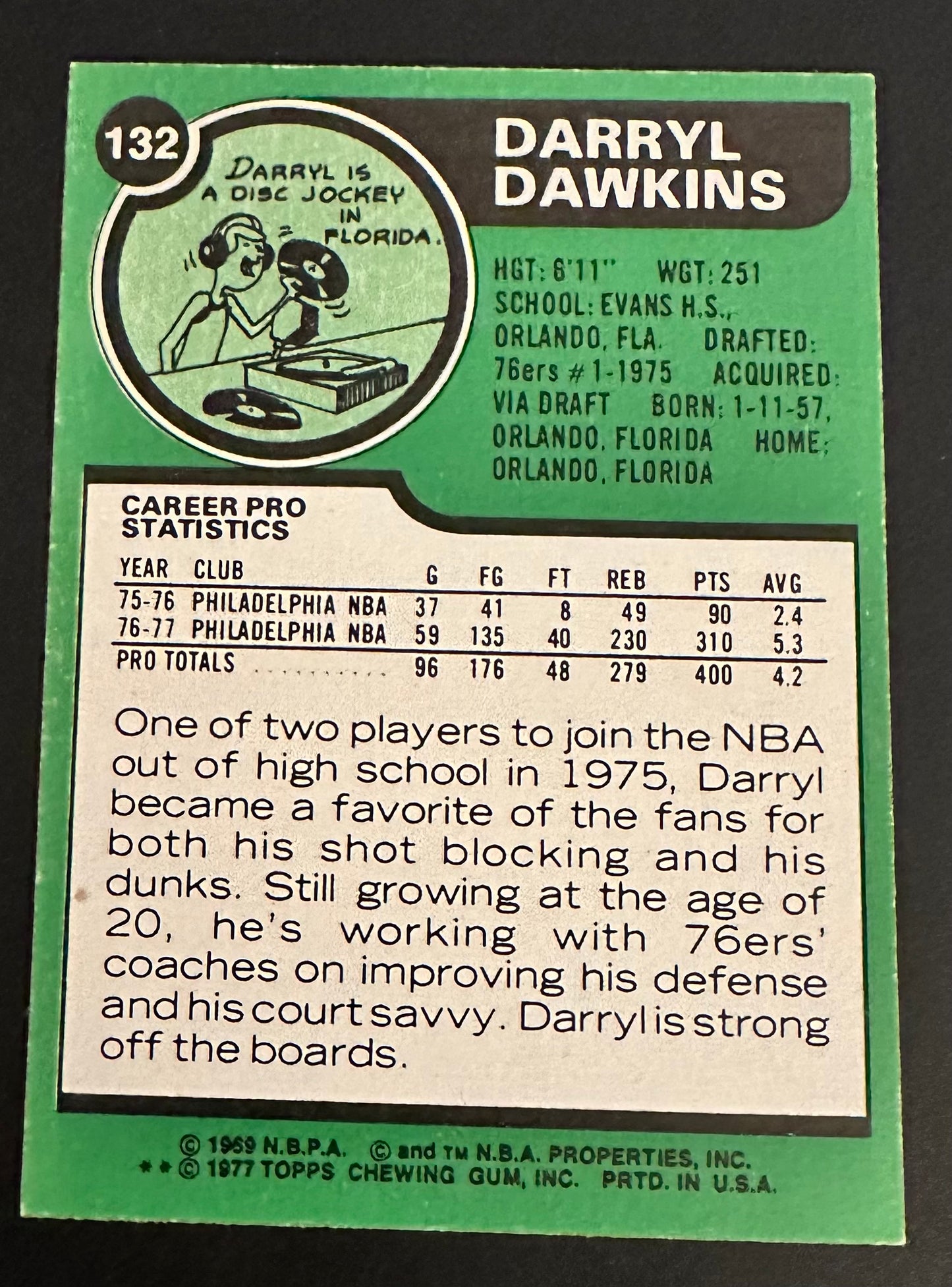 1977-78 Topps # 132 Darryl Dawkins - NM-MINT (OC)