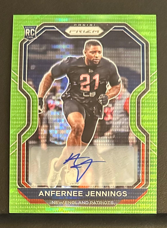 2020 Panini Prizm Anfernee Jennings Neon Green Pulsar Auto RC Rookie #371 - MINT - Patriots